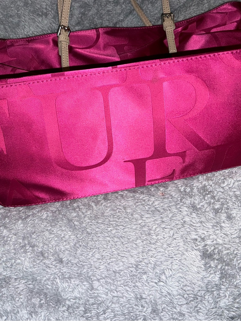Furla Italy Pink Fuchsia Satin Jacquard Tote Bag Large Shoulder Bag - Picture 4 of 11